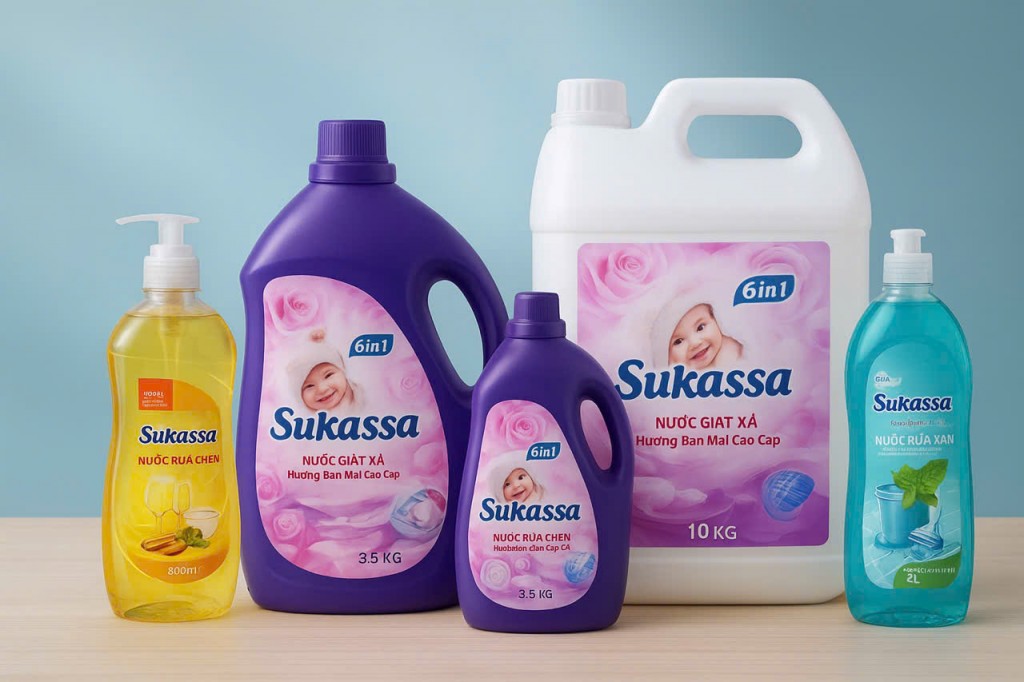 Các sản phẩm nước giặt, nước rửa chén thương hiệu Sukassa