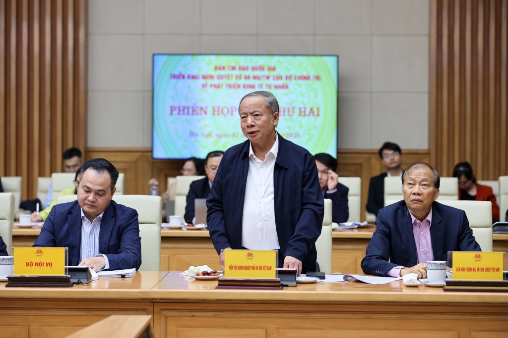 Chủ tịch Hiệp hội Doanh nghiệp nhỏ và vừa Việt Nam Nguyễn Văn Thân phát biểu - Ảnh: VGP/Nhật Bắc