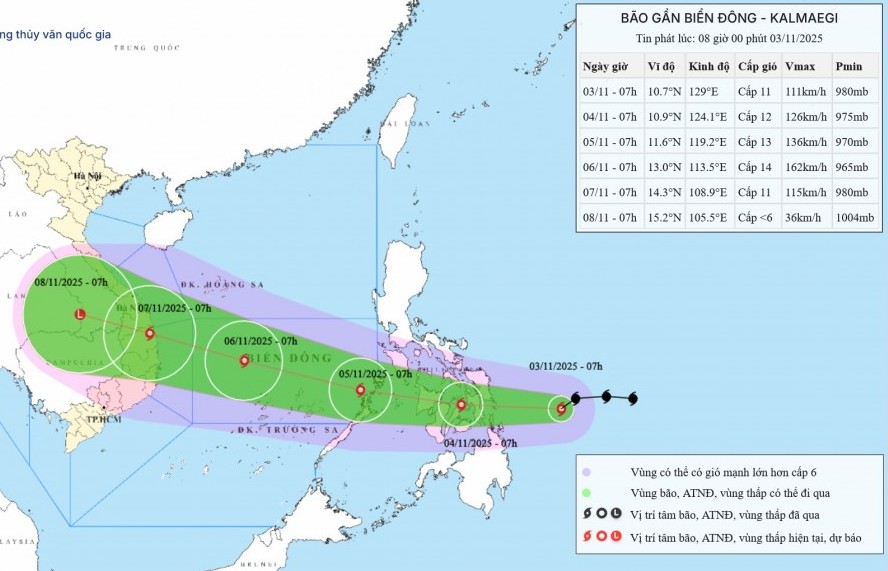 Bão Kalmaegi đổi hướng và có khả năng mạnh lên