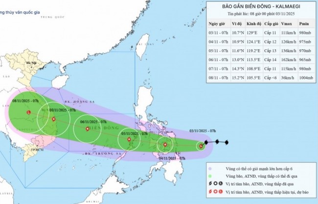 Bão Kalmaegi đổi hướng và có khả năng mạnh lên