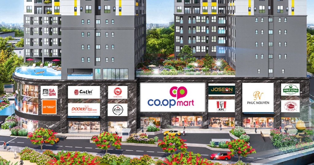 Phối cảnh Bcons City Mall - trung tâm thương mại quy mô hơn 10.000 m², quy tụ hơn 20 thương hiệu lớn trong nước và quốc tế.
