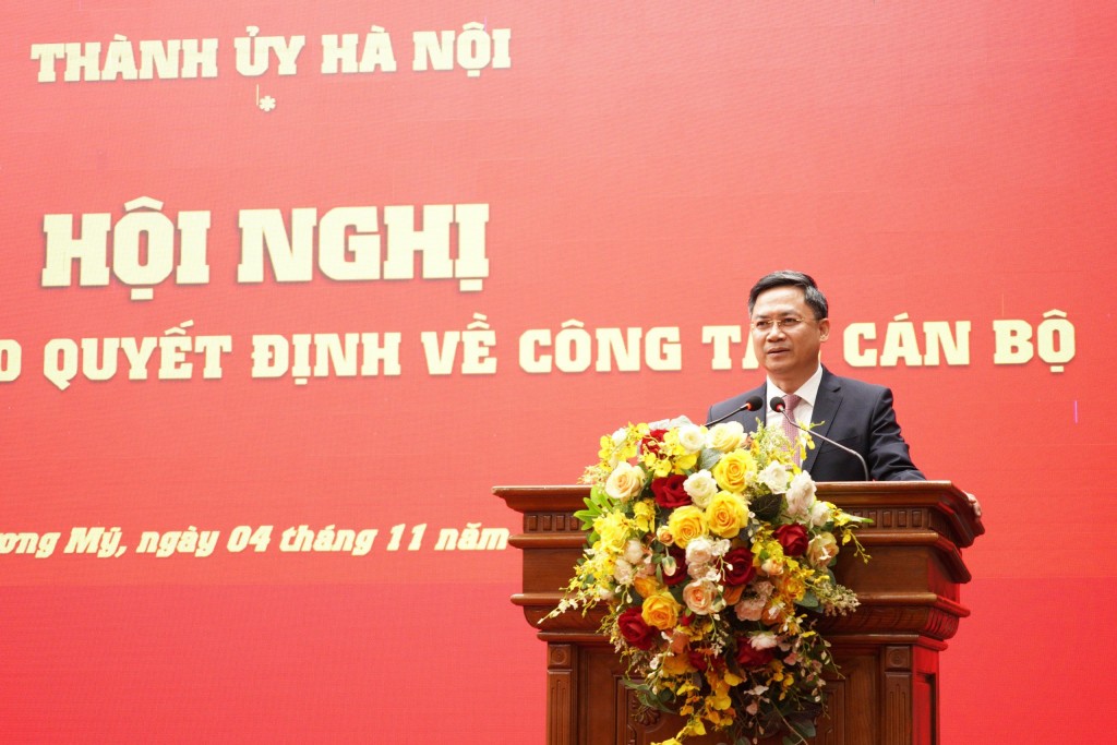 Đồng chí Hà Minh Hải, Ủy viên Ban Thường vụ Thành ủy, Trưởng Ban Tổ chức Thành ủy phát biểu tại sự kiện