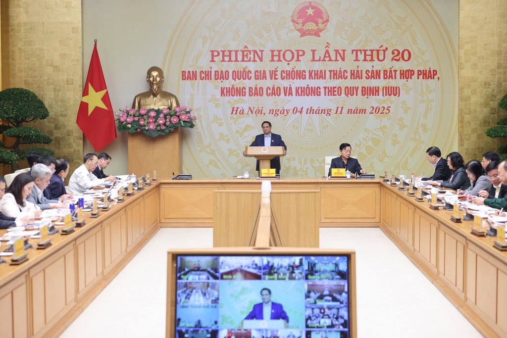Thủ tướng Phạm Minh Chính chủ trì phiên họp thứ 20 của Ban Chỉ đạo quốc gia về phòng, chống khai thác IUU - Ảnh: VGP/Nhật Bắc Thủ tướng Phạm Minh Chính chủ trì phiên họp thứ 20 của Ban Chỉ đạo quốc gia về phòng, chống khai thác IUU - Ảnh: VGP/Nhật Bắc