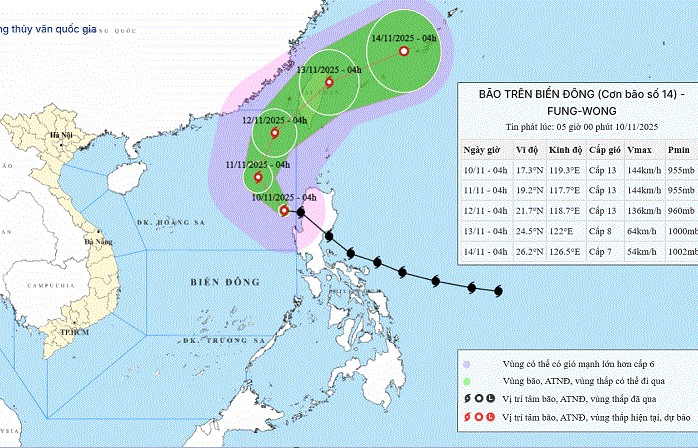 Bão FUNG-WONG giảm cấp đi vào biển Đông