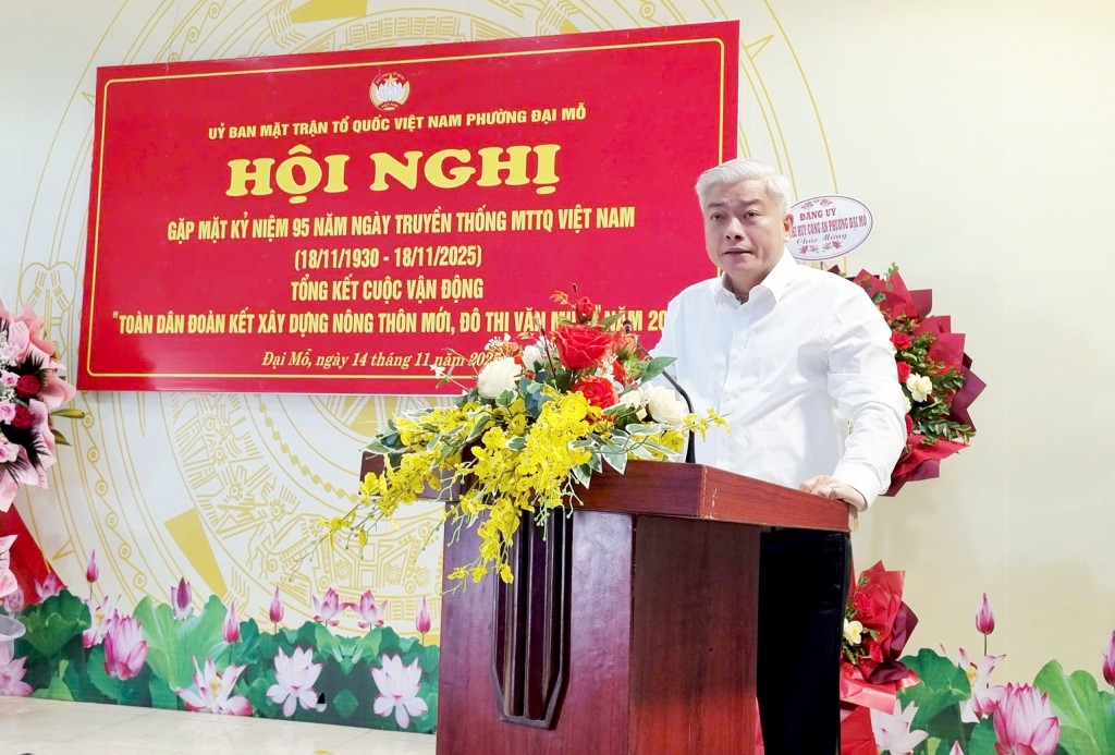 Bí thư Đảng ủy, Chủ tịch Hội HĐND phường Đại Mỗ Mai Trọng Thái phát biểu tại lễ kỷ niệm Bí thư Đảng ủy, Chủ tịch Hội HĐND phường Đại Mỗ Mai Trọng Thái phát biểu tại lễ kỷ niệm