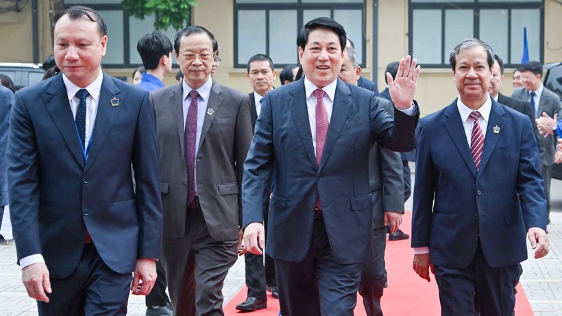 Chủ tịch nước Lương Cường dự Lễ kỷ niệm Ngày Nhà giáo Việt Nam và Đại hội Thi đua yêu nước ngành giáo dục. (Ảnh: Thủy Nguyên)