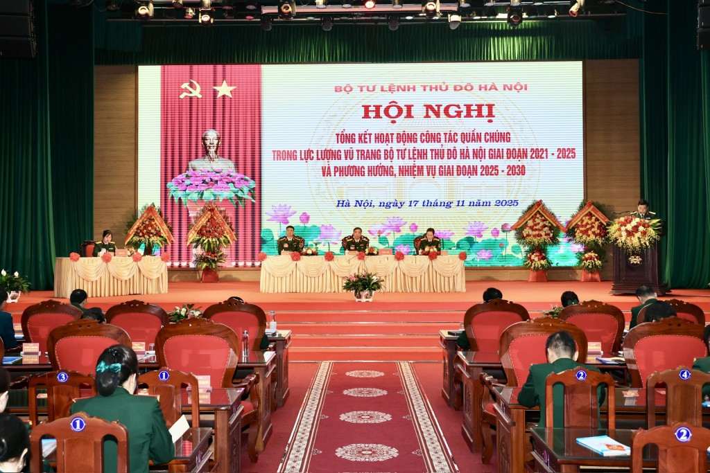 Toàn cảnh Hội nghị tổng kết hoạt động công tác quần chúng trong Lực lượng vũ trang Bộ Tư lệnh Thủ đô Hà Nội