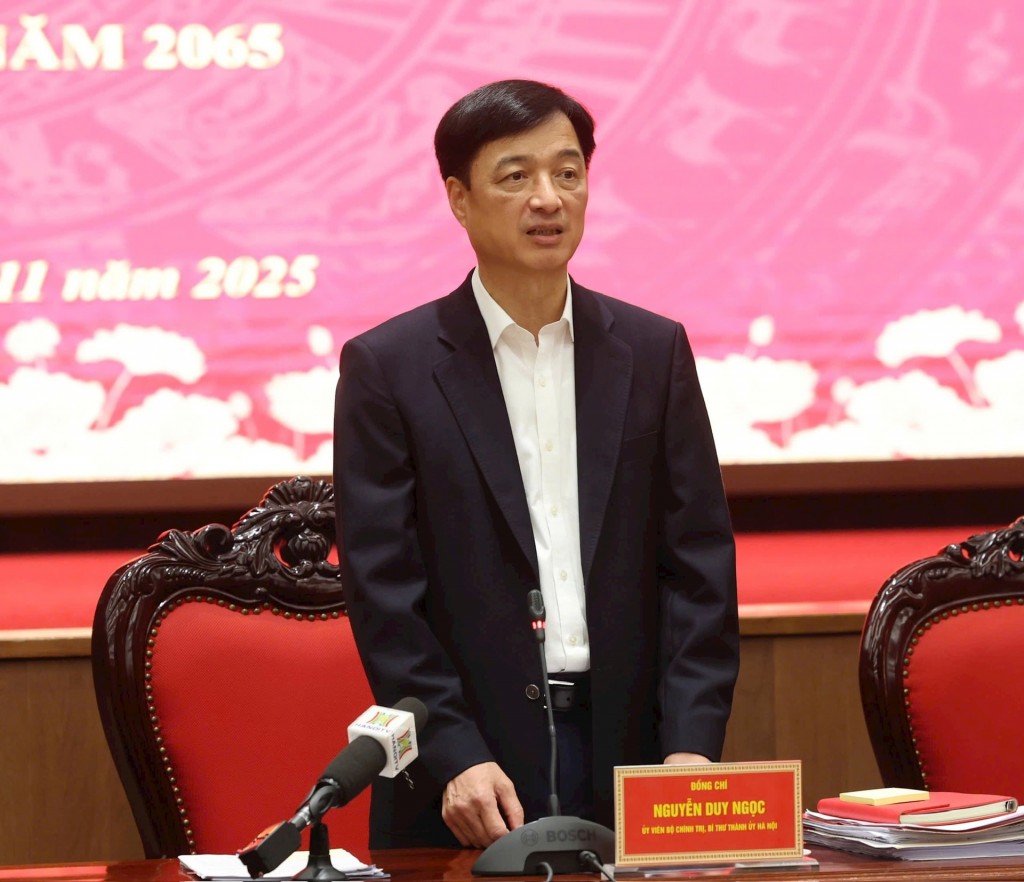 Bí thư Thành ủy Hà Nội Nguyễn Duy Ngọc phát biểu chỉ đạo tại hội nghị. Ảnh: Viết Thành Bí thư Thành ủy Hà Nội Nguyễn Duy Ngọc phát biểu chỉ đạo tại hội nghị. Ảnh: Viết Thành