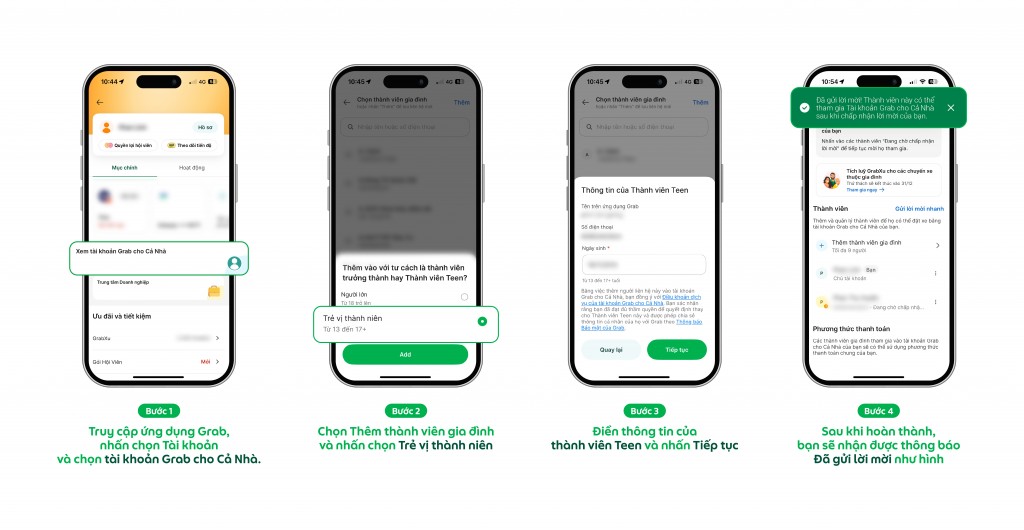 Hướng dẫn thêm thành viên teen vào tài khoản Grab cho Cả Nhà