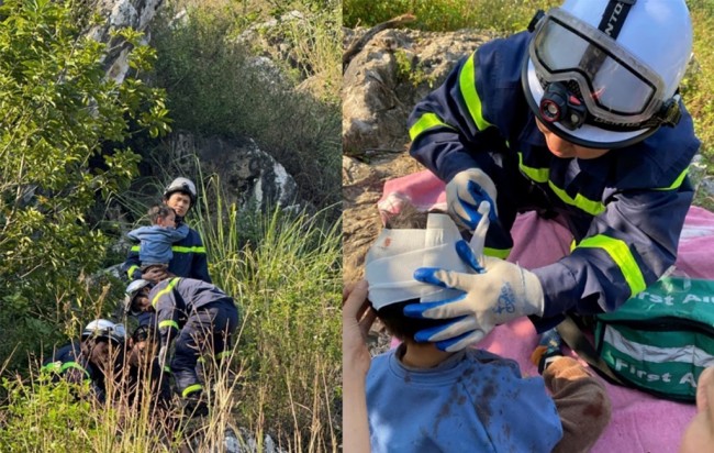 Giải cứu 2 cháu bé bị mắc kẹt dưới hố sâu trên núi Trầm