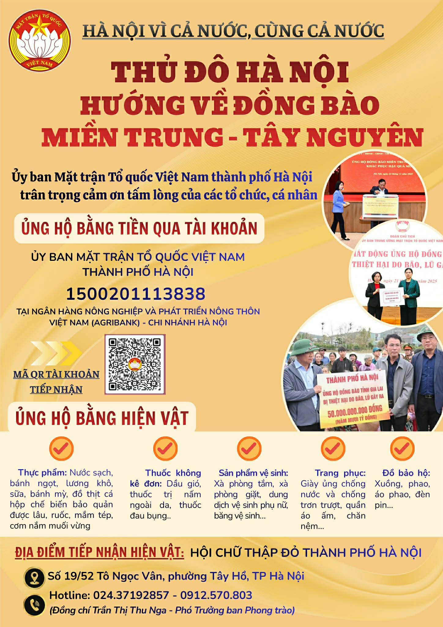MTTQ TP Hà Nội kêu gọi ủng hộ đồng bào bị thiệt hại do mưa, lũ