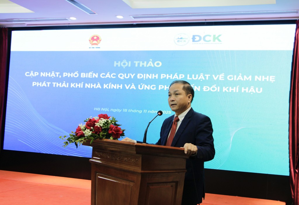 Ông Đào Duy Anh - Phó Cục trưởng Cục Đổi mới sáng tạo, Chuyển đổi xanh và Khuyến công, Bộ Công Thương phát biểu khai mạc hội thảo. Bộ Công thương xây dựng và thực hiện kế hoạch giảm phát thải khí mê-tan
