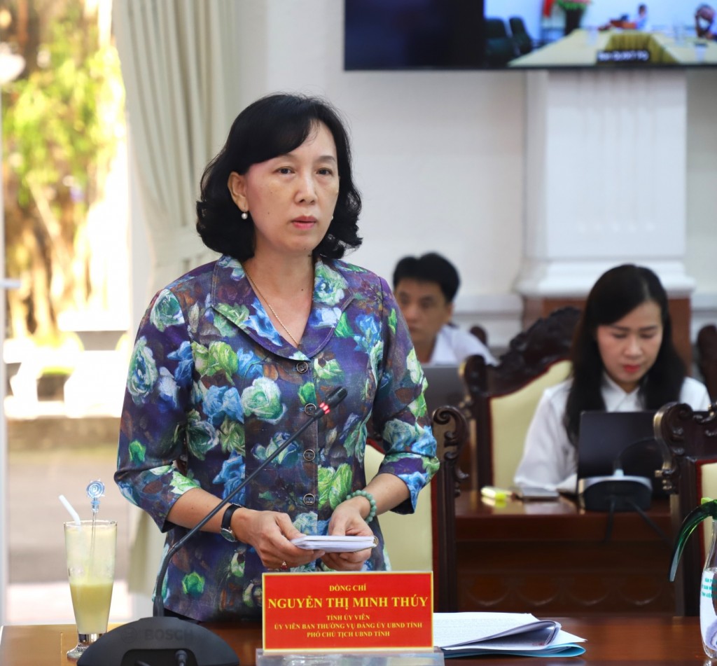 Phó Chủ tịch UBND tỉnh An Giang Nguyễn Thị Minh Thúy phát biểu tại cuộc họp (ảnh: Bích Thùy)