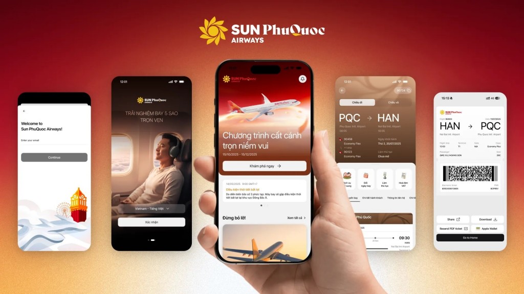 Giao diện ứng dụng Sun PhuQuoc Airways