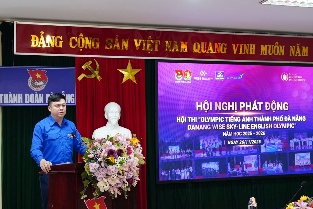 Phó Chủ tịch Ủy ban MTTQ thành phố, Bí thư Thành đoàn Đà Nẵng Lê Công Hùng phát biểu tại lễ phát động (Ảnh Đ.Minh)