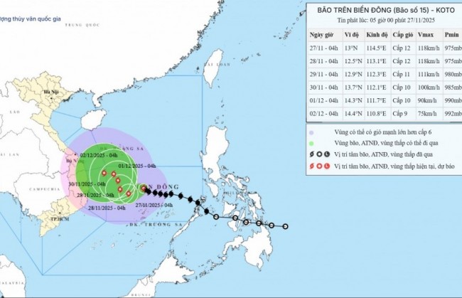 Thời tiết ngày 27/11: Bão số 15 tăng cấp