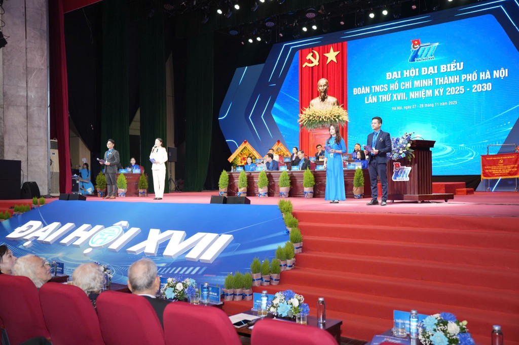 Nhóm bạn trẻ trình bày tham luận tại Đại hội