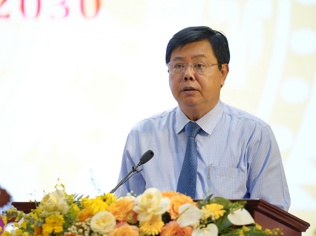 Ủy viên Ban Chấp hành Trung ương Đảng, Bí thư Tỉnh ủy An Giang Nguyễn Tiến Hải phát biểu chỉ đạo đại hội (ảnh: Tây Hồ)