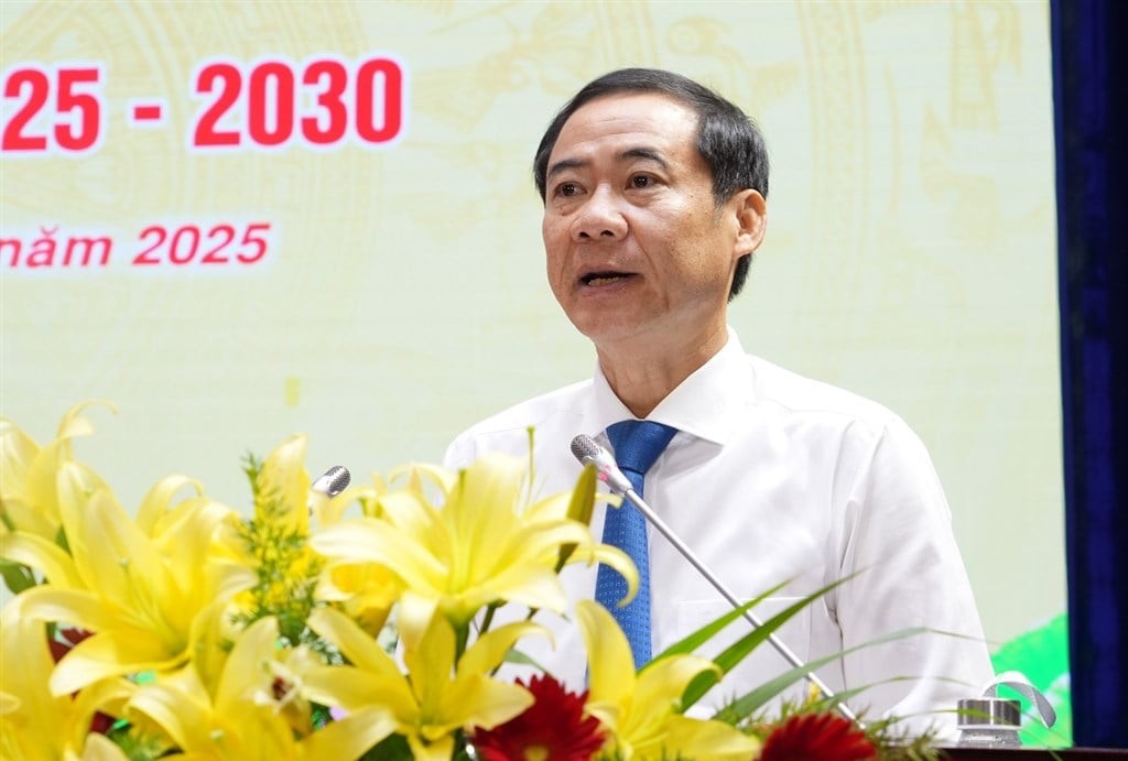 Ông Nguyễn Thái Học - Phó Bí thư Đảng ủy MTTQ và các đoàn thể Trung ương - phát biểu tại Đại hội đại biểu MTTQ Việt Nam tỉnh Cà Mau. Ảnh: Nhật Hồ