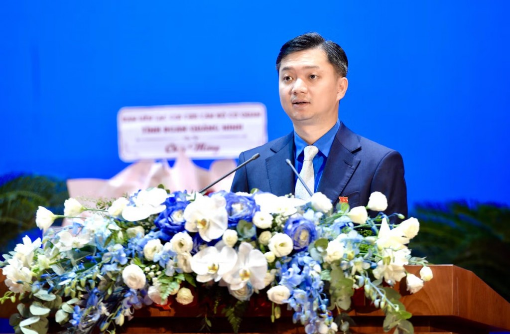 Anh Nguyễn Minh Triết, Bí thư BCH Trung ương Đoàn TNCS Hồ Chí Minh phát biểu tại Đại hội.