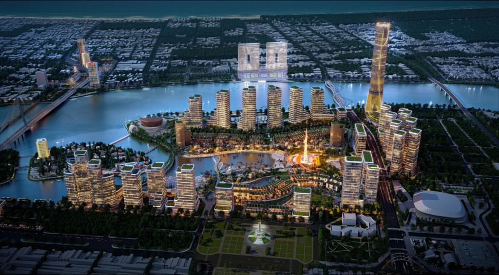 Phối cảnh minh họa quần thể Da Nang Downtown rực rỡ về đêm. Ảnh Sun Group Phối cảnh minh họa quần thể Da Nang Downtown rực rỡ về đêm. Ảnh Sun Group