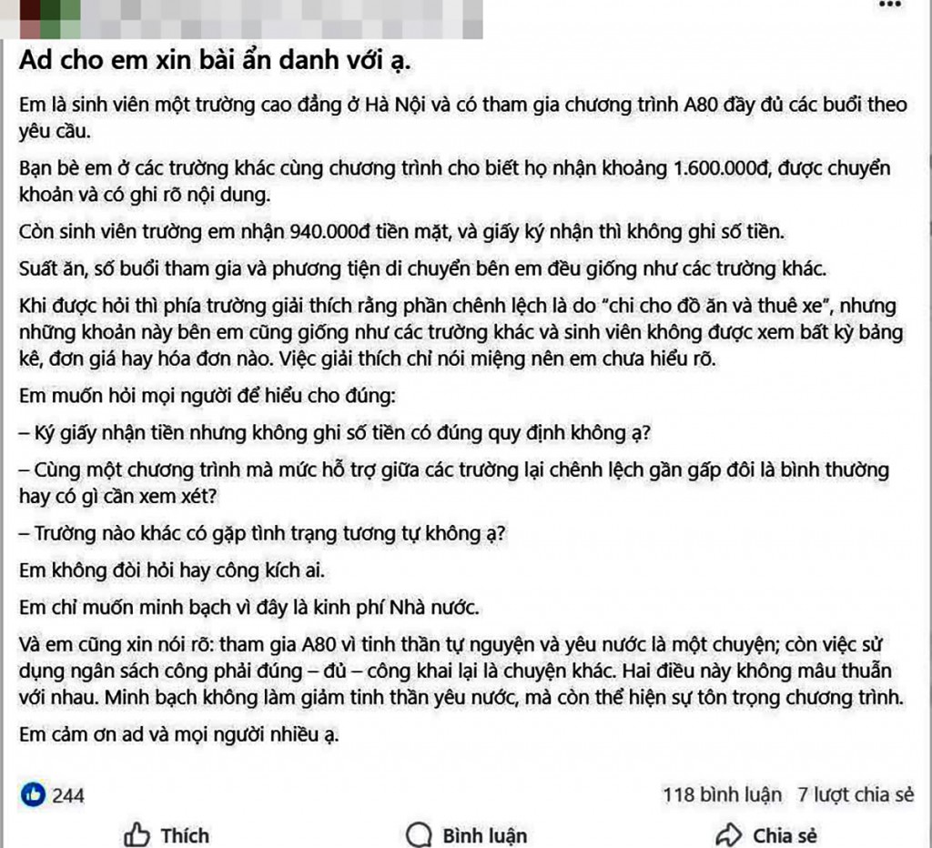 Nội dung bài viết phản ánh được chia sẻ trên mạng xã hội. Ảnh chụp màn hình