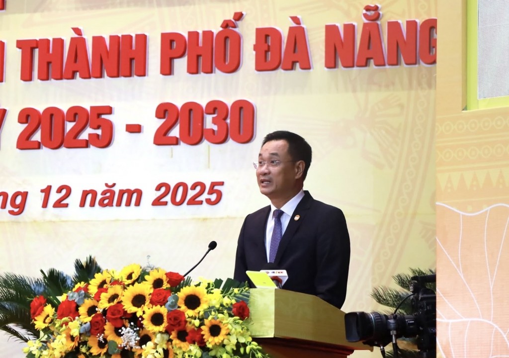 Bí thư Thành ủy Đà Nẵng Lê Ngọc Quang phát biểu tại đại hội (Ảnh Út Vũ)