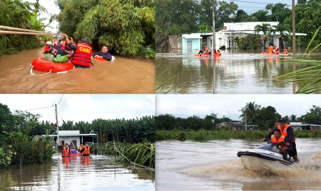 Nước lũ dâng cao gây ngập lụt vùng hạ du ở Lâm Đồng (Ảnh: CA Nước lũ dâng cao gây ngập lụt vùng hạ du ở Lâm Đồng (Ảnh: CA