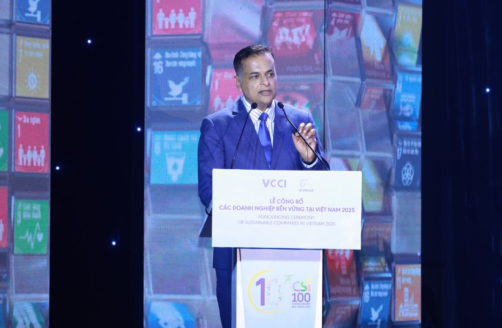 Ông Binu Jacob, Tổng Giám đốc Nestlé Việt Nam, đồng Chủ tịch Hội đồng Doanh nghiệp vì Sự phát triển bền vững (VBCSD), phát biểu tại sự kiện(1)