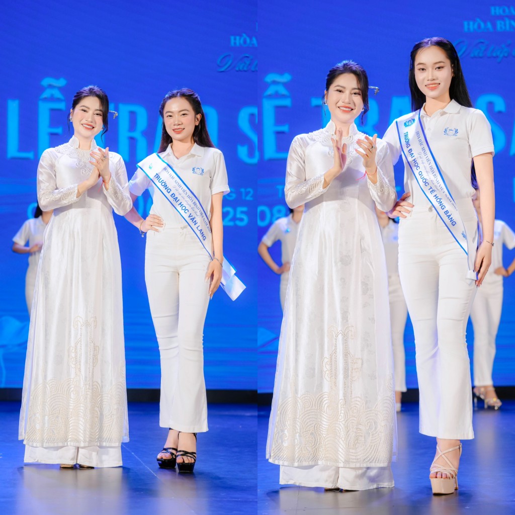 Bà Thu Trang, Trưởng Ban tổ chức Hoa hậu Sinh viên Hòa bình Việt Nam 2025 trao sash cho các thí sinh Bà Thu Trang, Trưởng Ban tổ chức Hoa hậu Sinh viên Hòa bình Việt Nam 2025 trao sash cho các thí sinh