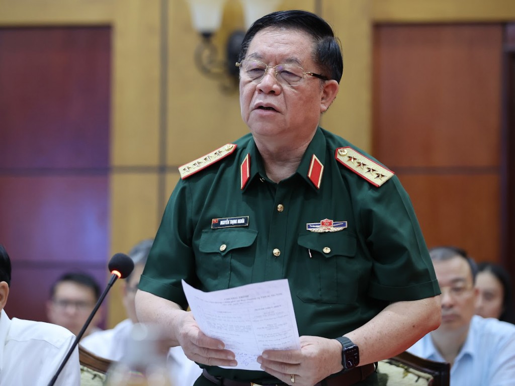 Đại tướng Nguyễn Trọng Nghĩa, Ủy viên Bộ Chính trị, Bí thư Trung ương Đảng, Chủ nhiệm Tổng cục Chính trị Quân đội nhân dân Việt Nam phát biểu - Ảnh: VGP/Nhật Bắc