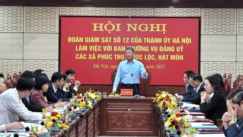 Phó Chủ tịch UBND TP Hà Nội Nguyễn Mạnh Quyền - Trưởng Giám sát số 12 của Thành ủy Hà Nội phát biểu chỉ đạo tại buổi làm việc Phó Chủ tịch UBND TP Hà Nội Nguyễn Mạnh Quyền - Trưởng Giám sát số 12 của Thành ủy Hà Nội phát biểu chỉ đạo tại buổi làm việc
