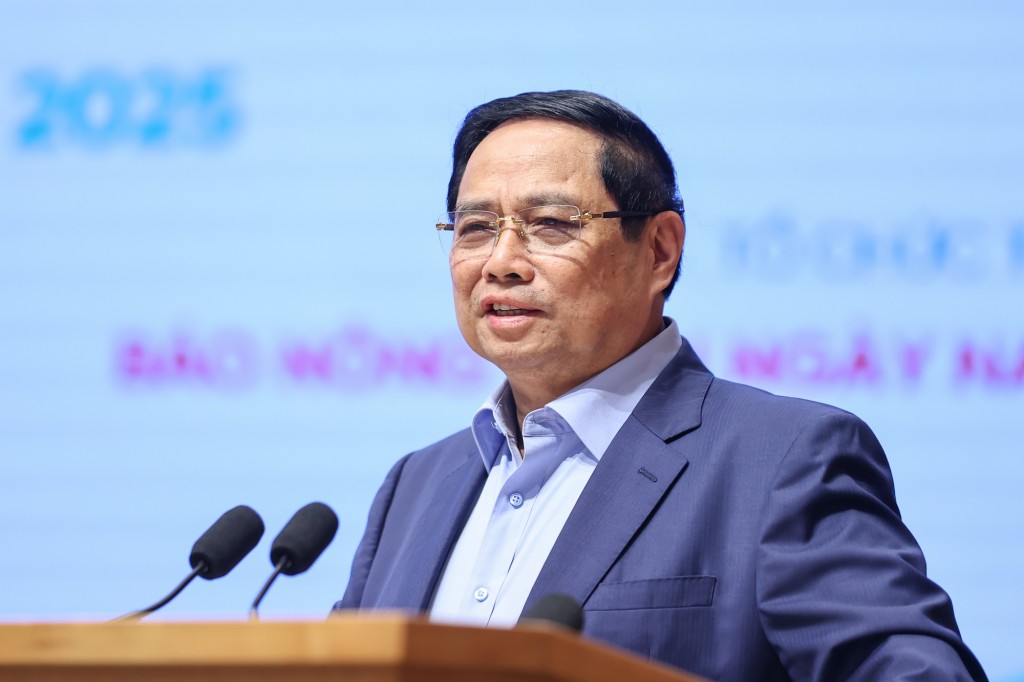 Thủ tướng Phạm Minh Chính phát biểu tại Hội nghị đối thoại với nông dân năm 2025 - Ảnh: VGP/Nhật Bắc