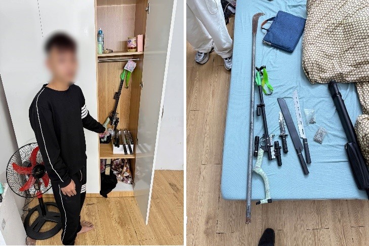 Nam thiếu niên tàng trữ nhiều loại vũ khí nguy hiểm tại nhà trọ ở Định Công Nam thiếu niên tàng trữ nhiều loại vũ khí nguy hiểm tại nhà trọ ở Định Công