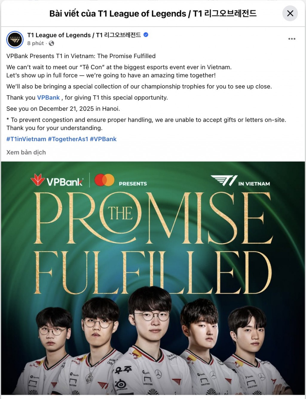 “Kim chủ” VPBank thuê chuyến bay charter đưa T1 và Faker đến Việt Nam “Kim chủ” VPBank thuê chuyến bay charter đưa T1 và Faker đến Việt Nam