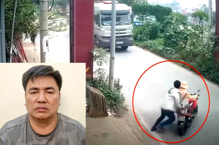 Đặng Từ Thịnh (ảnh nhỏ) và hình ảnh vụ việc đối tượng đẩy Đại uý CSGT vào đầu xe tải