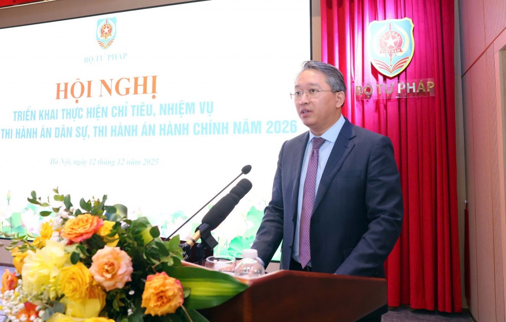 Bộ trưởng Bộ Tư pháp Nguyễn Hải Ninh phát biểu tại hội nghị - Ảnh: VGP/TL Bộ trưởng Bộ Tư pháp Nguyễn Hải Ninh phát biểu tại hội nghị - Ảnh: VGP/TL