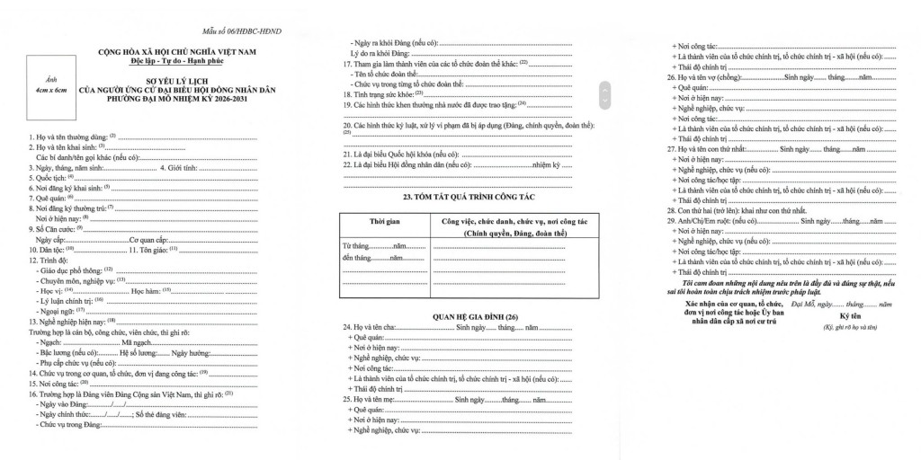 Sơ yếu lý lịch đối với người ứng cử đại biểu Hội đồng nhân dân (theo mẫu số 06/HĐBC-HĐND)