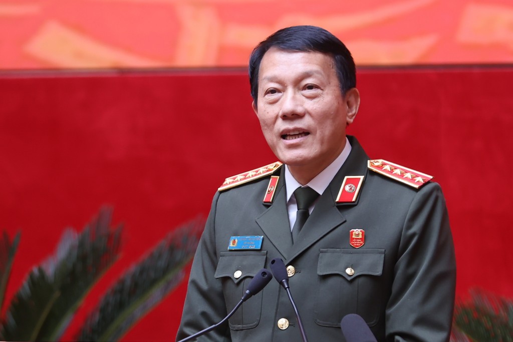 Đại tướng Lương Tam Quang, Ủy viên Bộ Chính trị, Bí thư Đảng ủy Công an Trung ương, Bộ trưởng Bộ Công an phát biểu - Ảnh: VGP/Nhật Bắc