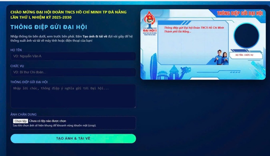 Thành đoàn Đà Nẵng ứng dụng chuyên trang “Thông điệp gửi Đại hội” các đoàn viên, thanh niên gửi thông điệp, kỳ vọng và lời chúc ý nghĩa đến Đại hội Thành đoàn Đà Nẵng ứng dụng chuyên trang “Thông điệp gửi Đại hội” các đoàn viên, thanh niên gửi thông điệp, kỳ vọng và lời chúc ý nghĩa đến Đại hội