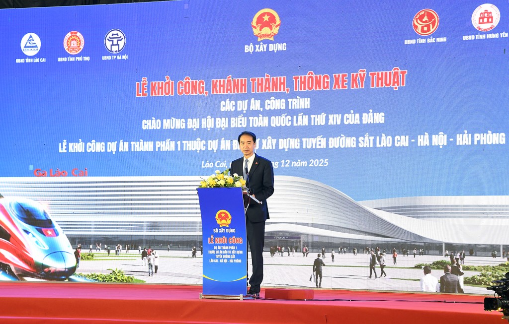 Đại sứ Trung Quốc tại Việt Nam Hà Vĩ phát biểu tại Lễ khởi công - Ảnh: VGP/Hải Minh