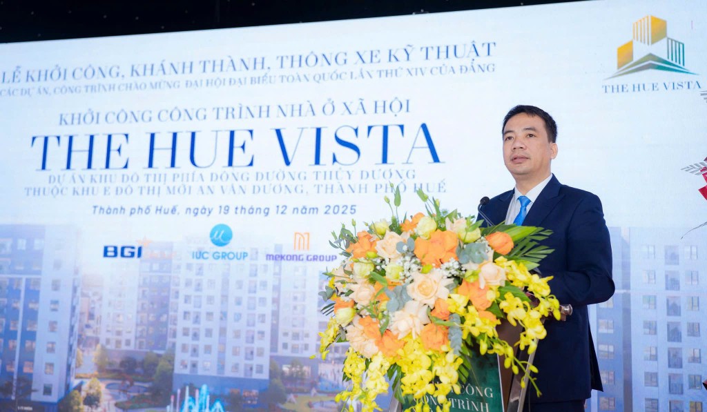 Phó Chủ tịch UBND thành phố Huế Trần Hữu Thùy Giang phát biểu tại lễ khởi công dự án nhà ở xã hội “The Huế Vista”