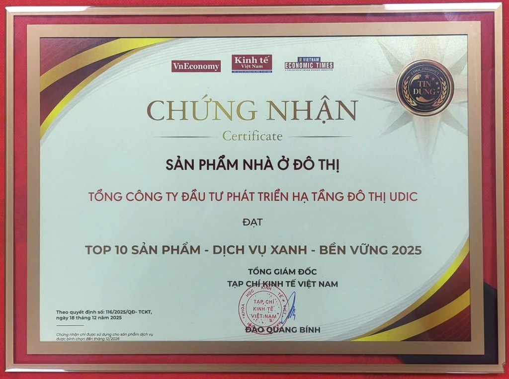 UDIC khẳng định vị thế thương hiệu với Top 10 Sản phẩm - Dịch vụ xanh - Bền vững 2025