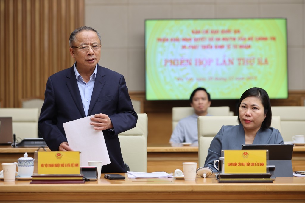 Đại diện Hiệp hội Doanh nghiệp nhỏ và vừa phát biểu tại Phiên họp - Ảnh: VGP/Nhật Bắc