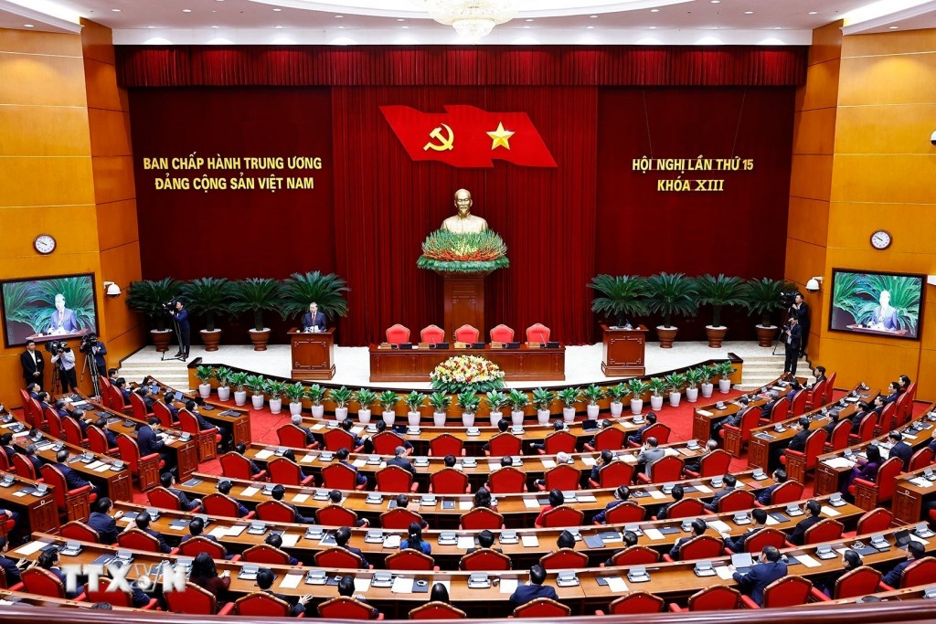 Tổng Bí thư Tô Lâm phát biểu bế mạc Hội nghị lần thứ 15 Ban Chấp hành Trung ương khóa XIII. (Ảnh: Thống Nhất/TTXVN)