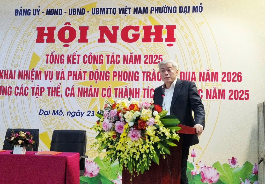 Đồng chí Mai Trọng Thái – Bí thư Đảng ủy, Chủ tịch HĐND phường phát biểu chỉ đạo hội nghị