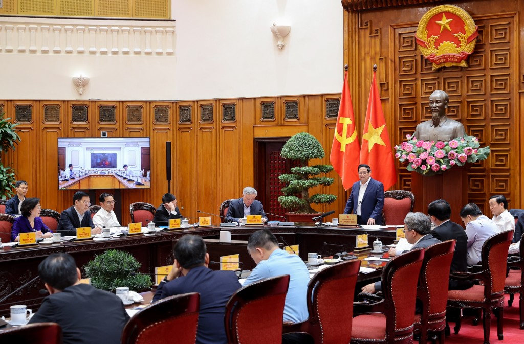 Thủ tướng Phạm Minh Chính, Thường trực Chính phủ họp về tình hình triển khai dự án xây dựng điện hạt nhân Ninh Thuận 1 - Ảnh: VGP/Nhật Bắc