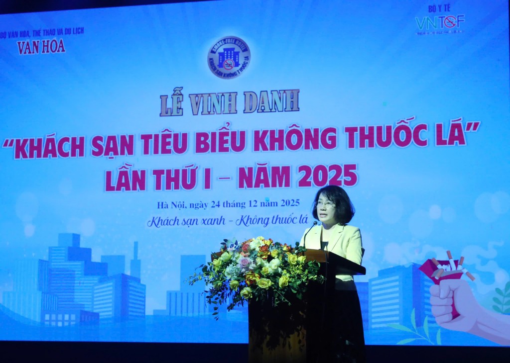 Phó Giám đốc Quỹ Phòng, chống tác hại của thuốc lá Phan Thị Hải phát biểu tại buổi lễ