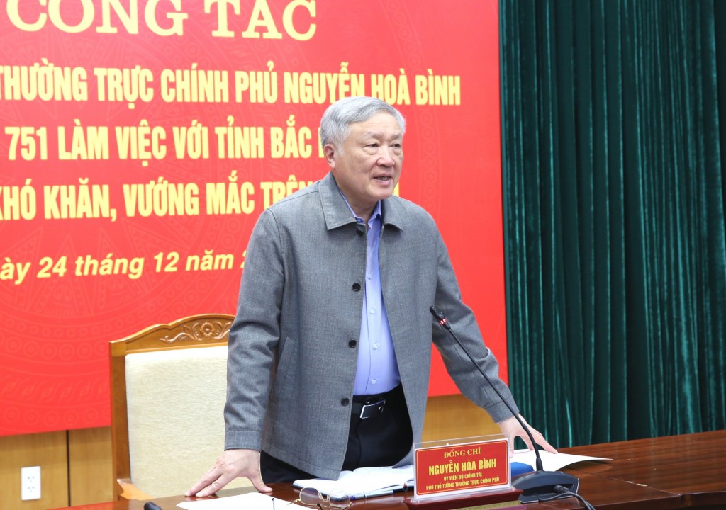 Phó Thủ tướng Thường trực Chính phủ Nguyễn Hòa Bình nhấn mạnh, việc xem xét, xử lý, tháo gỡ cho các dự án có khó khăn, vướng mắc là một chủ trương lớn của Đảng - Ảnh: VGP/Nguyễn Hoàng