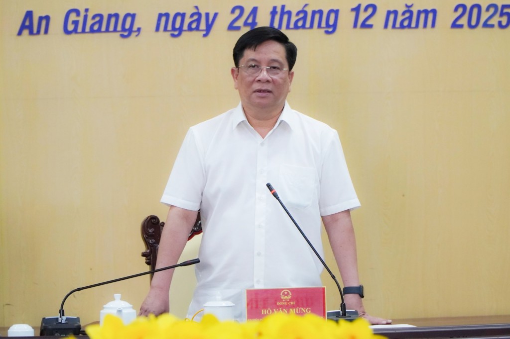 Chủ tịch UBND tỉnh An Giang Hồ Văn Mừng phát biểu chỉ đạo tại cuộc họp (ảnh: Thu Oanh)